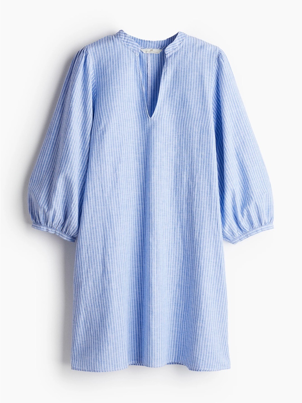 H&M linen cotton balloon long sleeve mini dress tunic swimsuit coverup striped